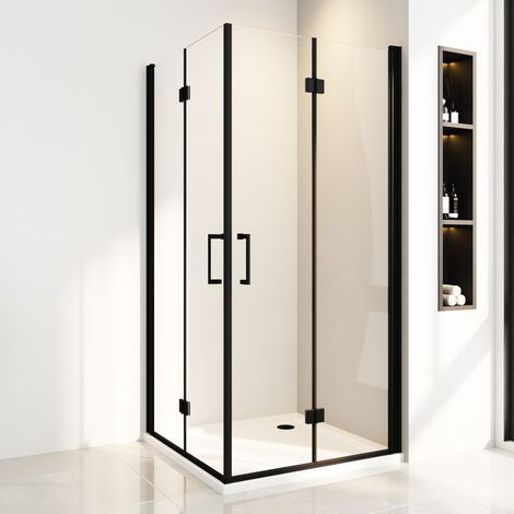 Duschkabinen Schwarz 75x75 cm Falttür Eckeinstieg Duschabtrennung Drehfalttür Dusche Eckdusche Duschwand aus 6mm NANO ESG Sicherheitsglas, Falttüren Höhe 195cm (1/5)