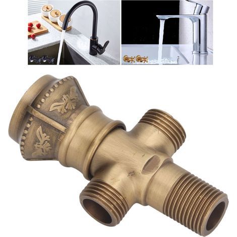Vanne d'Angle Style Européen Antique Robinet d'Eau Chaude Froid Vanne d'Arrêt d'Eau à Angle Tournant pour Cuisine Salle de Bain-- (1/5)