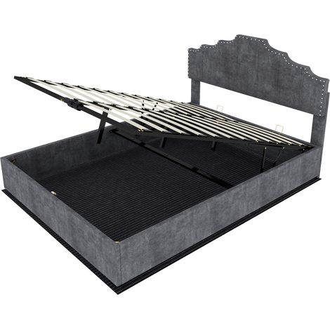 Letto contenitore imbottito grigio 140 x 200 cm con rete sollevabile e materasso incluso HOMVRA (1/5)
