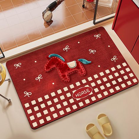 Tapis D'Entrée - Tapis De Sol Rouge Avec Motif Cheval - Pour Porte D'Entrée Intérieure Ou Extérieure - Lavable - 40 X 60 Cm - 1 Pièce (1/5)