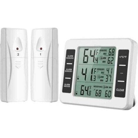 (Neue Version) AMIR Kühlschrankthermometer, kabelloses Innen-/Außenthermometer, Temperatursensor mit akustischem Alarm, Temperaturanzeige für Gefrierschrank, Küche, Haushalt (Batterie enthalten) (1/5)