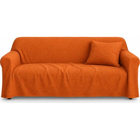 Drap Multifonction – Housse de Canapé 2 Places ou Couvre-lit Simple/Double, Mélange de Coton Uni Orange, Dimensions 170 x 280 cm – Fabriqué en Italie (1/5)