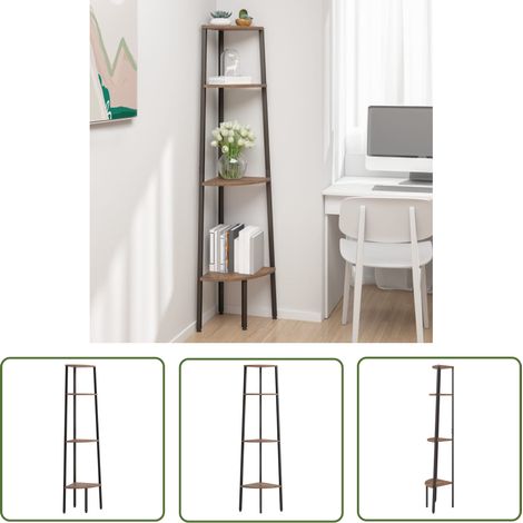 The Living Store Étagère d'angle 4 niveaux Marron foncé et noir 45,5x31,5x150 cm - Bibliothèque D'angle - Étagère Murale - Rangement Mural - Meuble D'angle - Étagère 4 Niveaux (1/5)