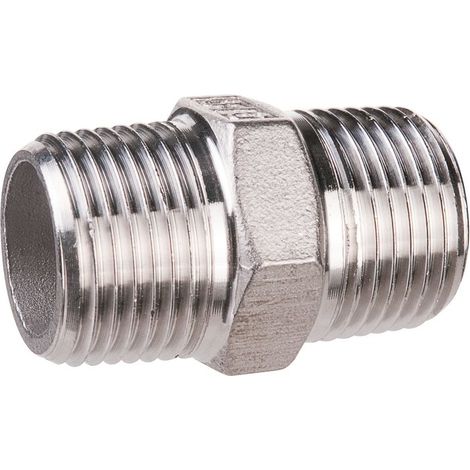 Raccord inox droit à visser M 3/8'' - Mamelon hexagonal mâle 3/8'' - Longueur 30 mm