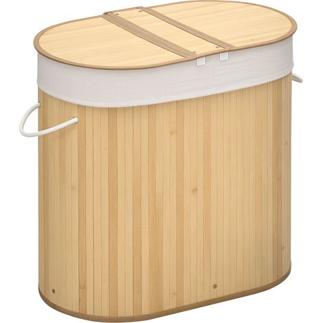 Pour salle de bain ou buanderie, gardez le linge à l'abri avec ce panier à linge en bambou à 2 sections (1/5)