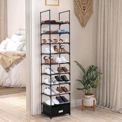Simple Multifunctional Black 10-layer Shoe Rack for Home Entrance 40cm W x 30cm D x 180cm H (1/5)