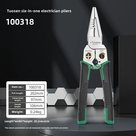 Tuosen 6-in-1 Zange – Messbar – Abisolier- und Crimpzange – 10er-Pack – Gewicht 240 g – Für Elektriker