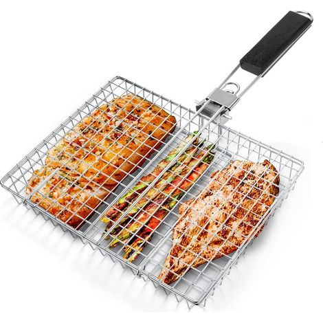 Panier à barbecue pliable grand format en acier inoxydable, accessoire de plein air et de cuisine pour barbecue portable et camping, usage extérieur, lot de pièces pour barbecue (1/5)