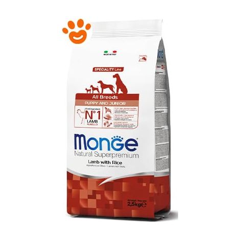 Monge Dog Natural Superpremium All Breeds Puppy e Junior Agnello e Riso  - Monge Dog Natural Superpremium All Breeds Puppy e Junior Agnello e Riso - Sacco Da 2,5 Kg