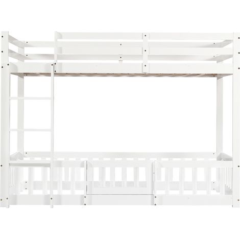 Lit mezzanine enfant en bois blanc 90 x 200 cm avec escalier droit et porte (1/5)