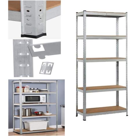 Étagères de Garage, Étagère Charge Lourde, Etagere Metallique Rangement Garage, Capacité 875 kg (175 kg/Niveau), 5 Niveaux MDF Étagère Réglables de Rangement Stockage Cave, 180x90x40cm