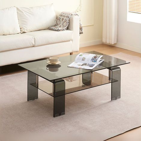 Mesa de centro con dos estantes de cristal negro ahumado 100x60x39h Cristal (1/3)