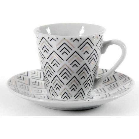 Kaela - Set 6 Pz Tazzine Caffè Con 6 Piattini Bianco Deco In Porcellana Decorate 780776 - (1/4)