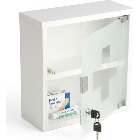 Medizinschrank Allen Abschließbarer Arzneischrank aus Edelstahl oder Metall Weiß – 30 x 30 cm (2 Fächer)