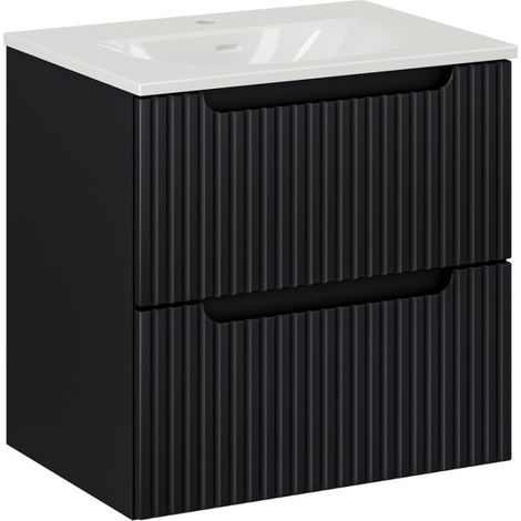 Ensemble Meuble Vasque 2 tiroirs et Vasque à Encastrer L 60 x P 40 x H 58,5 cm - Astral - Noir et blanc - Livraison gratuite