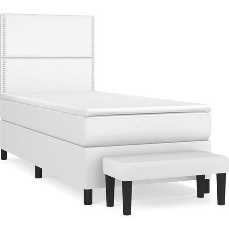 Cadre de lit en similicuir blanc, matelas inclus, dimensions 100x200 cm (1/5)