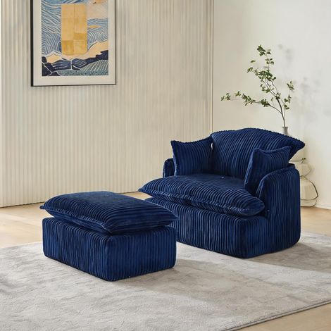 Fauteuil convertible avec pouf en tissu bleu pour petit espace (1/5)
