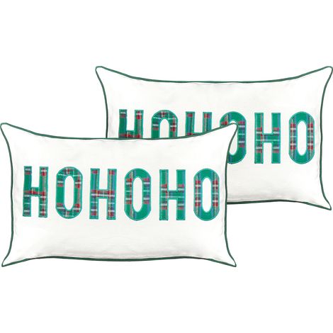 Dekokissen 2er Set Weiß Weihnachtliches Motiv 30 x 50 cm mit Tartan Muster Kariert Karo für Weihnachten Weihnachtsdeko Zierkissen Accessoires (1/5)