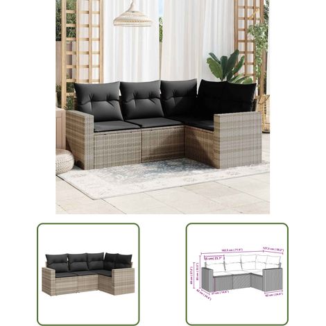 The Living Store 4-tlg. Garten-Sofagarnitur mit Kissen Hellgrau Poly Rattan - Gartensortiment - Outdoor Möbel - Gartenlounge - Lounge Set - Rattan Sofa (1/3)