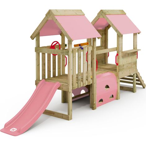 Wickey Klettergerüst My First Playtower 2: Kleinkinder Kletterturm, Spielturm (10 jährige Garantie', extrem witterungsbeständig,Tunnel mit Kletterwänden), mit Spielturmzubehör - pastellpink (1/5)