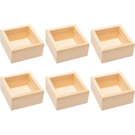 Petites Boîtes en Bois sans Couvercle, 6 Pièces, 8 x 8 x 4 cm Petite Boite Bois Brut à Peindre ou Décorer pour Rangement, Plantes, Cadeaux, Organisation et Loisirs Créatifs (1/5)