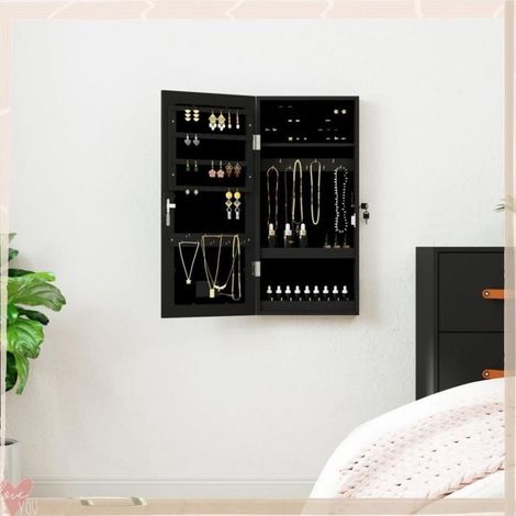Armoire à bijoux avec miroir - VINGVO - 353248 - Noir - Éclairage LED - Porte verrouillable (1/5)