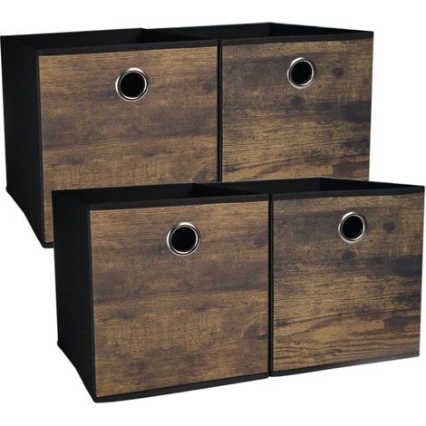 Lot de 4 boîtes de rangement durables avec aspect bois - Panier de rangement décoratif en tissu épais pour étagères, placard, chambre à coucher, chambre d'enfant, bureau, débarras, dortoir, 30 x 30 x (1/5)
