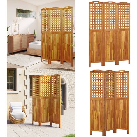 Biombo de 3 paneles de madera maciza de acacia 121,5x2x180 cm - Biombo de acacia - Biombo de 3 paneles