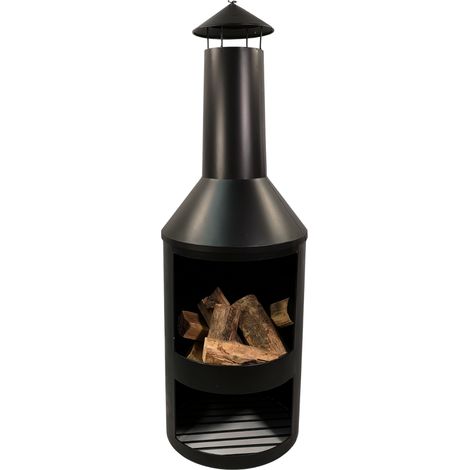 1.4m Tall Outdoor Garden Patio Chiminea Log Burner Fire Pit with Log Store & Cover (1/5)