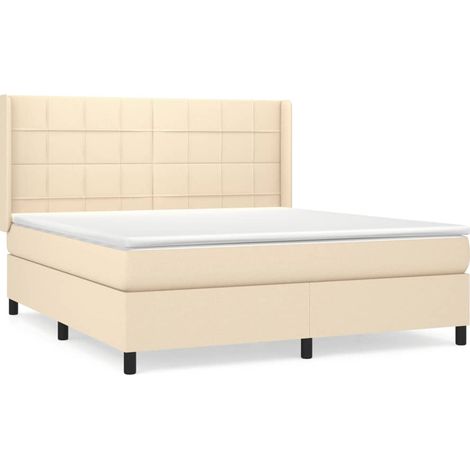 Maison Exclusive - Sommier à lattes de lit avec matelas Crème 160x200 cm Tissu (1/5)