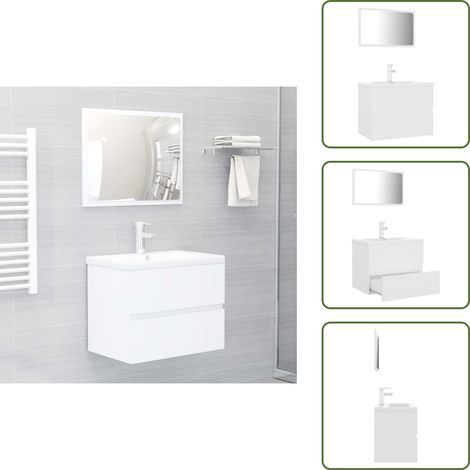 Meubles de salle de bain blanc bois d'ingénierie - Ensemble Meuble Salle De Bain - Meuble Salle De Bain - Armoire Salle De Bain - Lavabo Céramique - Miroir Salle De Bain (1/5)