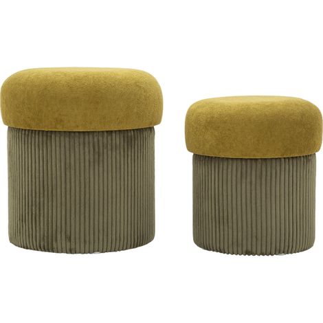 Ensemble de 2 poufs de rangement vert tremble, Ø 42 x 44 cm - 35 x 37 cm (1/5)