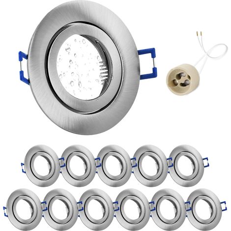 12x Spot LED Encastrable 230V IP44 Cadre Avec Douille GU10, Spots de plafond en Aluminium Nickel brossé, Rond plat Spots Salle de bain spot cadre d'encastrement 68mm pour extérieur- intérie (1/5)