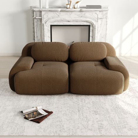 Sofá modular de tela 208x103x70 cm marrón sin montaje para salón – MEUBLIV (1/5)