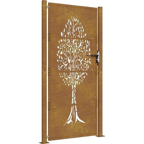 vidaXL Cancello da giardino 105x205 cm in acciaio Corten con design ad albero (1/5)