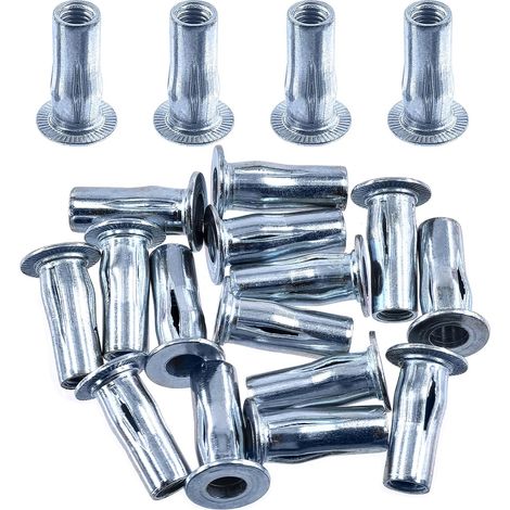 15Pcs M8 Acier au carbone métrique à revêtement de zinc blanc, écrous multi-prise plus kit de rivets, tige bulbe, insert fileté à tête plate, écrou de construction, accessoire de fixation pour (1/5)