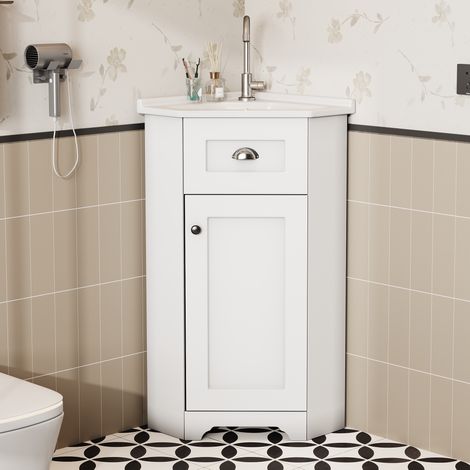 Mobile lavabo con lavandino in ceramica, MDF, bianco, 59 x 42,5 x 90,5 cm OKMYHOME (1/5)