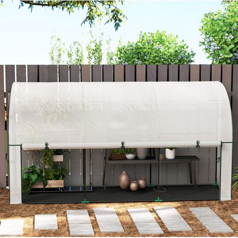 Serra da giardino 300x80x157 cm, con porta avvolgibile, copertura anti UV, plastica bianca (1/5)