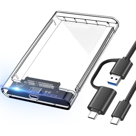 Boîtier Disque Dur 2,5 Pouces USB-C 5 Gbps, Boîtier Disque Dur Externe Type C vers SATA avec Câbles USB 3.1 Haute Vitesse Compatible avec WD/Seagate 7 mm et 9,5 mm Supporte UASP Jusqu'à 2TB (1/5)