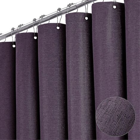Rideau de douche violet - Ensemble de rideau de douche en tissu imperméable texturé lin avec 12 crochets en plastique, rideaux de douche décoratifs luxueux en tissu épais pour (1/5)