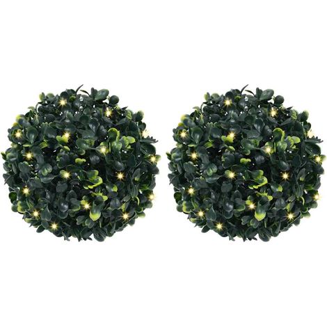 Bolas de boj artificial con luces LED 2 unidades 22 cm