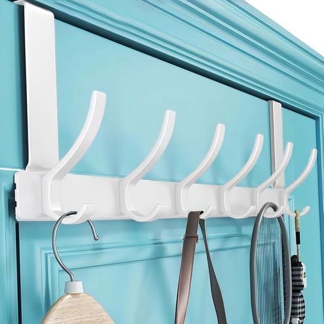 Door hooks – Rustproof – Space-saving – For hanging coats, towels, bags, matte white (6 hooks) – RAPANDA (1/5)