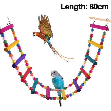 1 échelle pour oiseaux, en bois naturel multicolore, avec perles, adaptable en cage, pour perruches, calopsittes et conures (1/5)