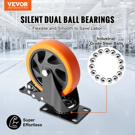 Roulettes Pivotantes Lot de 4 Roulettes pour Meubles Industrielles 127 mm Roues Silencieuses en PVC avec Frein à Verrouillage A/B Capacité de Charge 204 kg par Roulette pour Chariots Établis (1/5)