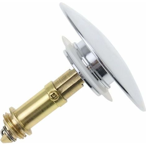 Tapón de desagüe para lavabo, con resorte universal de latón, para fregadero de cocina y baño (latón cromado). (1/5)