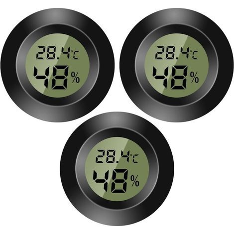 Lot de 3 mini thermomètres numériques - Moniteur de température et d'humidité - Hygromètre - Pour chambre d'enfant, incubateur de guitare, reptiles, serres de voiture - Noir (1/5)