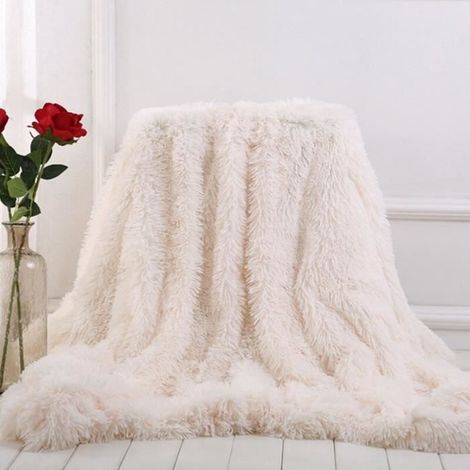 Version Blanc - 160cmx200cm - Shaggy Jeter Couverture Douce En Peluche Floue De Lit Coloré Moelleux Fausse Fourrure Décorative (1/2)