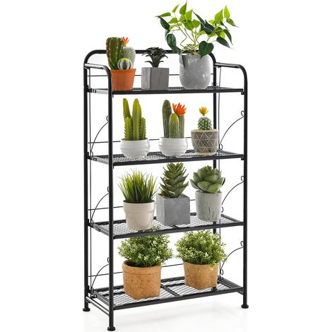 COSTWAY Estantería Plegable para Plantas de Metal de 4 Niveles, Soporte Plantas con Estante Ajustable para Exhibición de Macetas, Estantería Decorativa para Interior, Exterior, Jardín, Balcón (1/5)