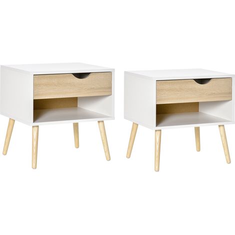 HOMCOM Set 2 Comodini Design con Cassetto e Mensola 50x39x51cm Bianco e Rovere (1/5)
