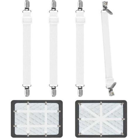 Tendeur Drap Housse pour Linge de Lit 4 Pièces, Réglable Sangles Draps Élastique Sangle de Maintien Ajustable pour Lit ou Canapé d'angle, Matelas, Fauteuil Sièges Coussin (Blanc) (1/4)